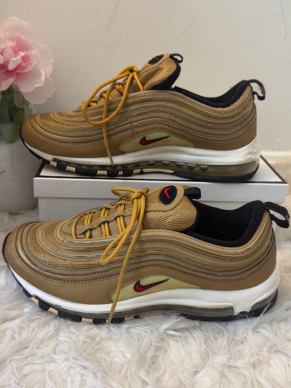 Nike Gold and Red Air Max 97 Sneakers size: 10.5 mens